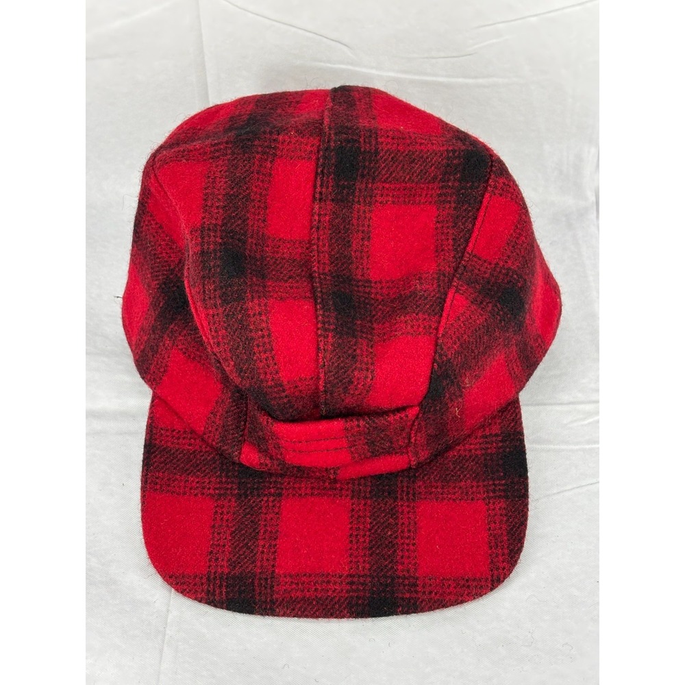 Woolrich Hunting Hat Cap Red Black Buffalo Plaid Wool Vintage 7 3/8 NWOT